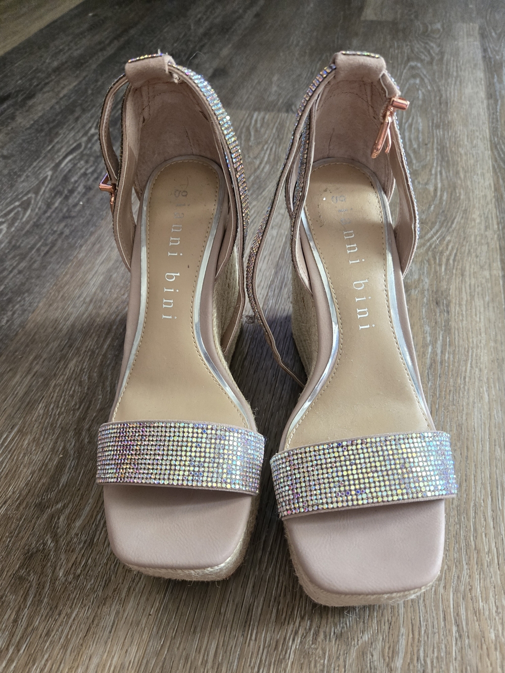 Gianni Bini Rose Gold Rhinestone Block Heel Sandals